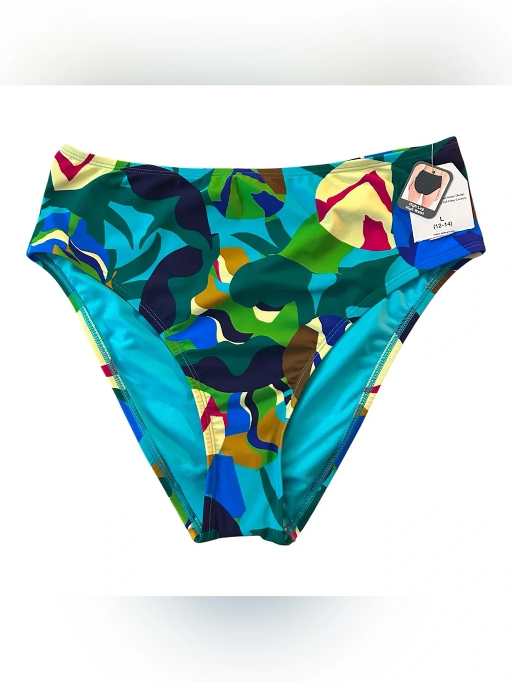 Time and Tru Multicolor Abstract Swim Bottom in Teal & Green